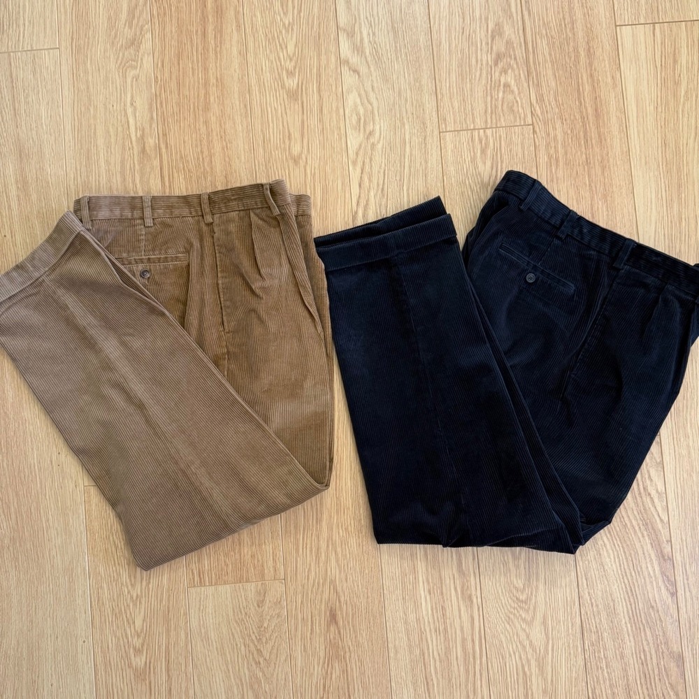 Brooks Brothers Elliot Corduroy Pants Mens 36x32 Blue Brown Pleated Cuffed 2prs - Picture 3 of 16